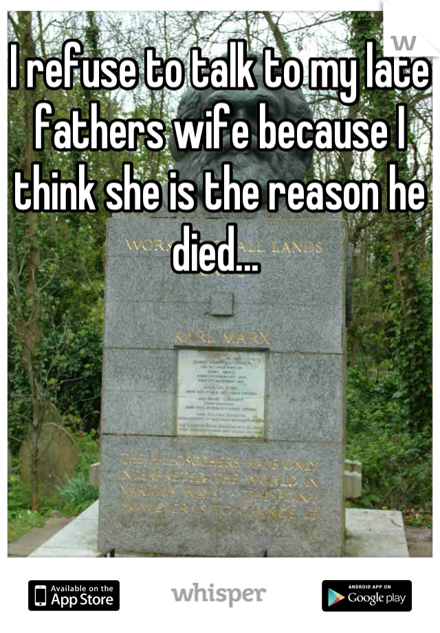 I refuse to talk to my late fathers wife because I think she is the reason he died... 