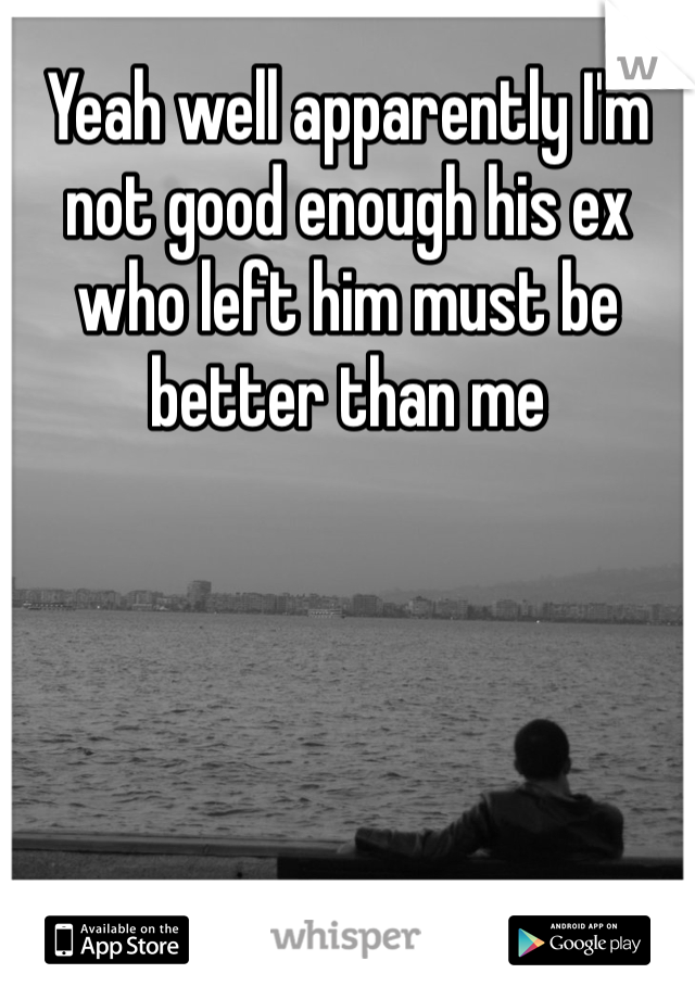 Yeah well apparently I'm not good enough his ex who left him must be better than me