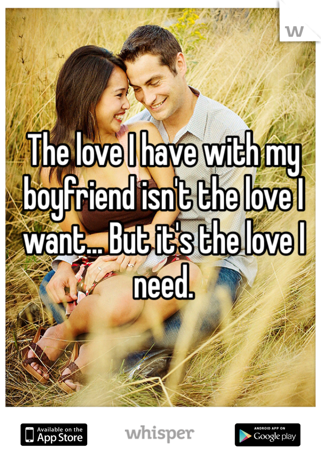 The love I have with my boyfriend isn't the love I want... But it's the love I need.