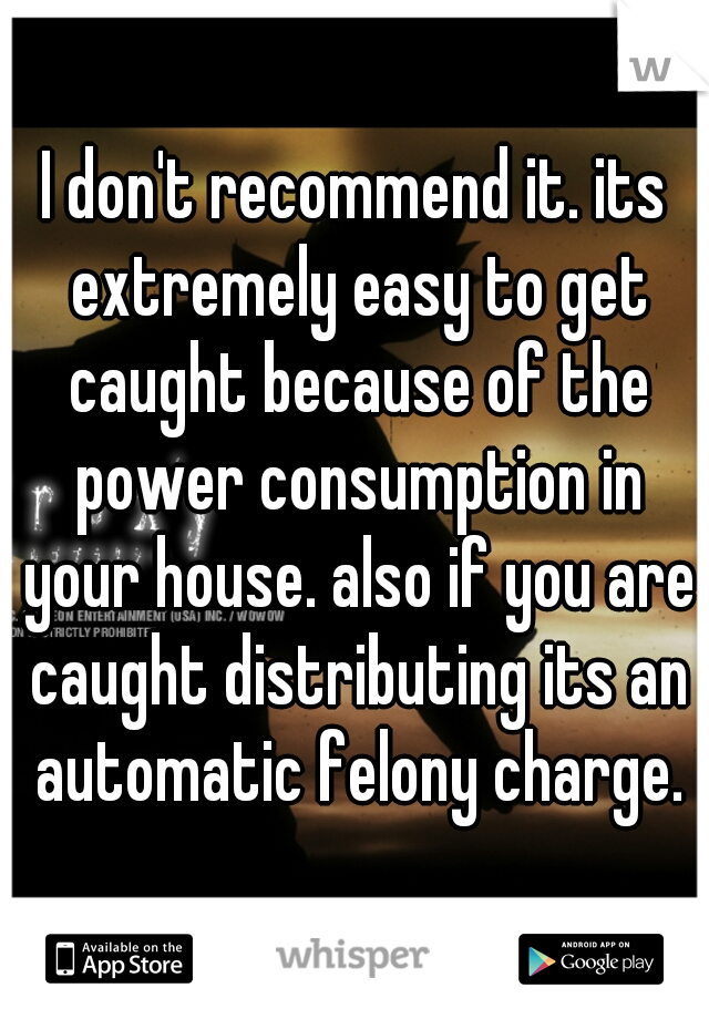 I don't recommend it. its extremely easy to get caught because of the power consumption in your house. also if you are caught distributing its an automatic felony charge.