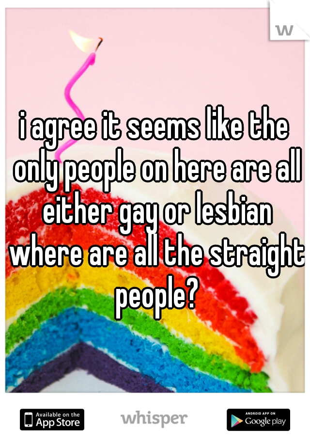 i agree it seems like the only people on here are all either gay or lesbian where are all the straight people?