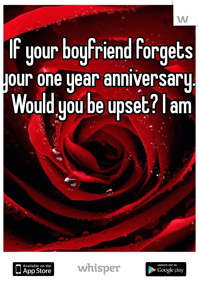 If your boyfriend forgets your one year anniversary.. Would you be upset? I am