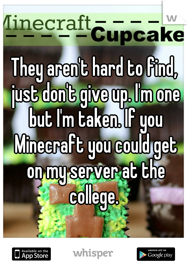 They aren't hard to find, just don't give up. I'm one but I'm taken. If you Minecraft you could get on my server at the college. 