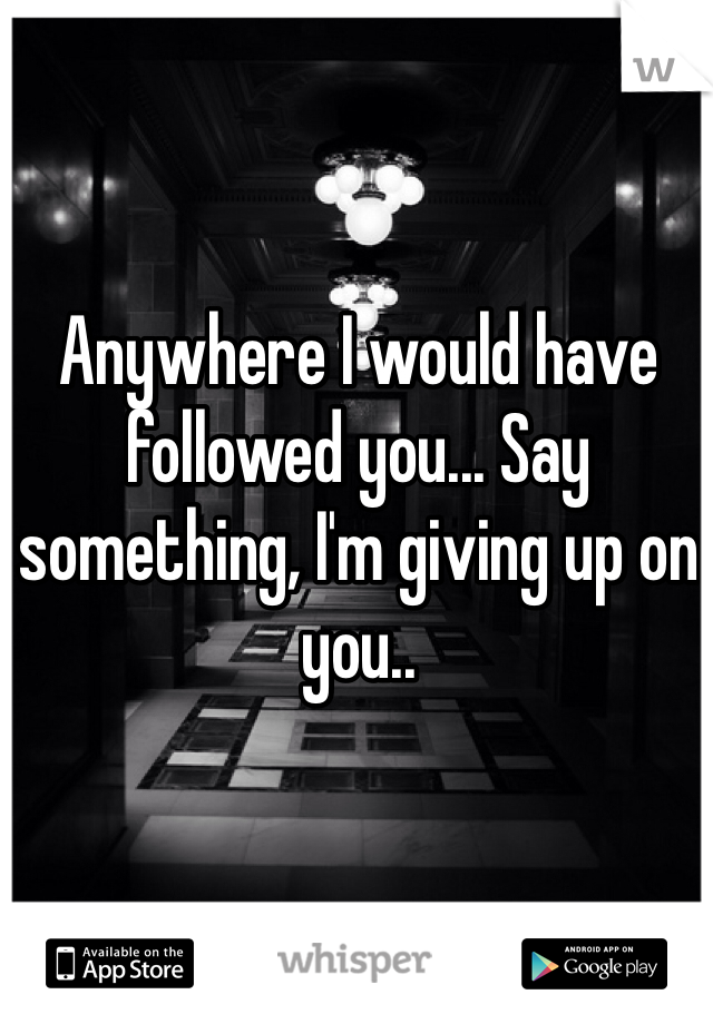 Anywhere I would have followed you... Say something, I'm giving up on you..