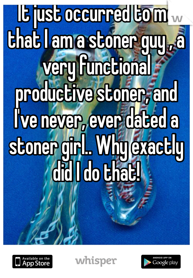 It just occurred to me that I am a stoner guy , a very functional productive stoner, and I've never, ever dated a stoner girl.. Why exactly did I do that! 