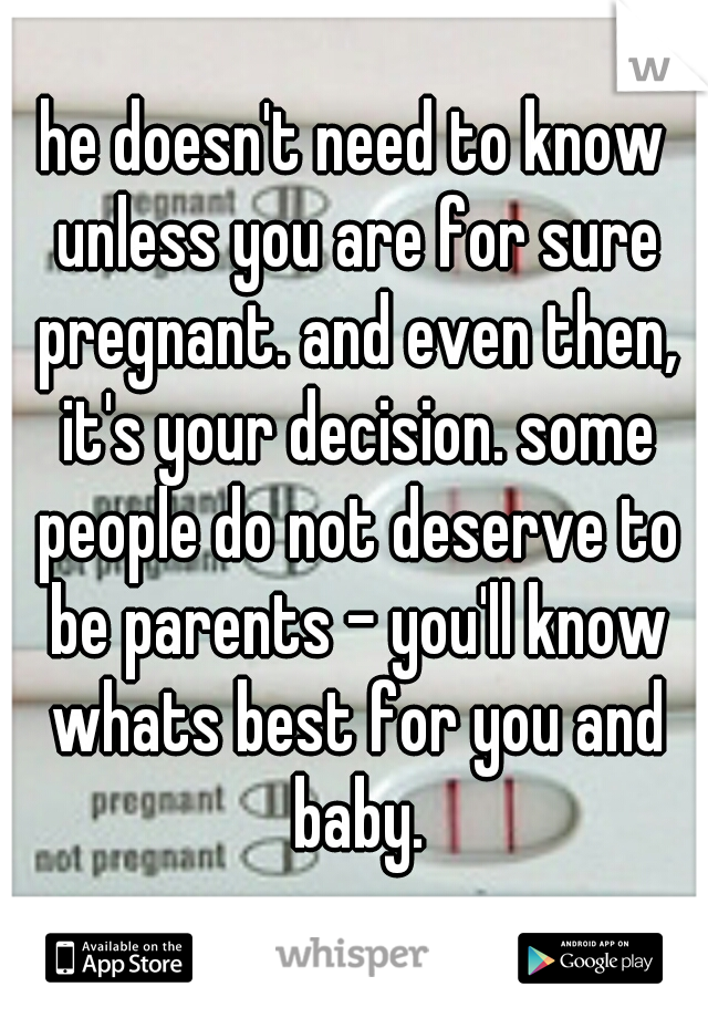he doesn't need to know unless you are for sure pregnant. and even then, it's your decision. some people do not deserve to be parents - you'll know whats best for you and baby.