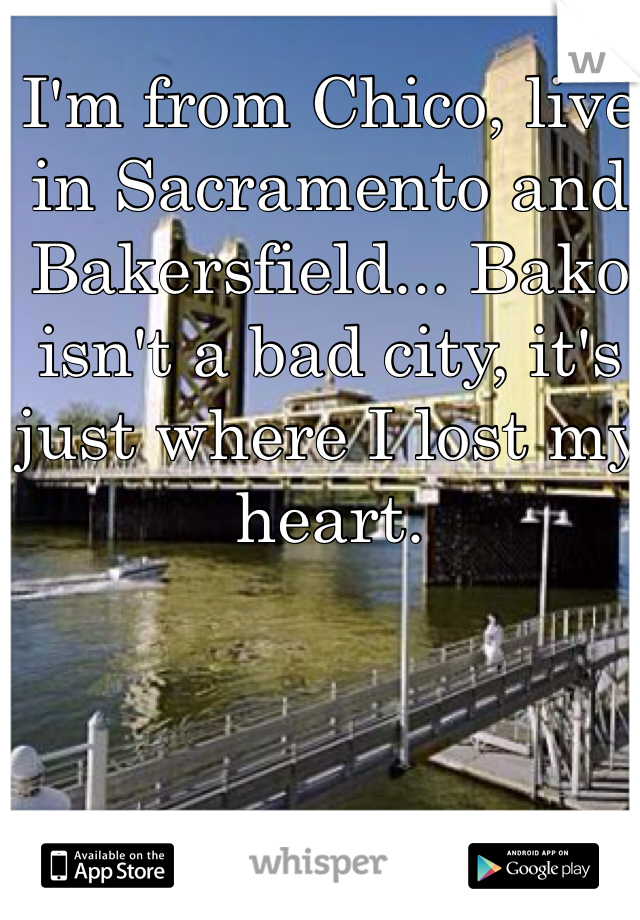 I'm from Chico, live in Sacramento and Bakersfield... Bako isn't a bad city, it's just where I lost my heart.