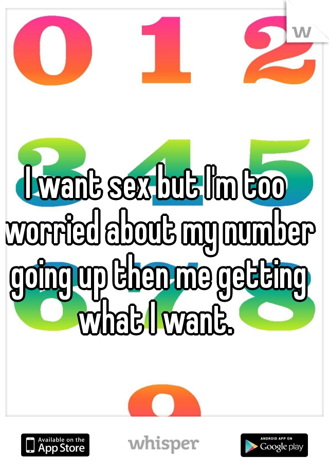 I want sex but I'm too worried about my number going up then me getting what I want. 