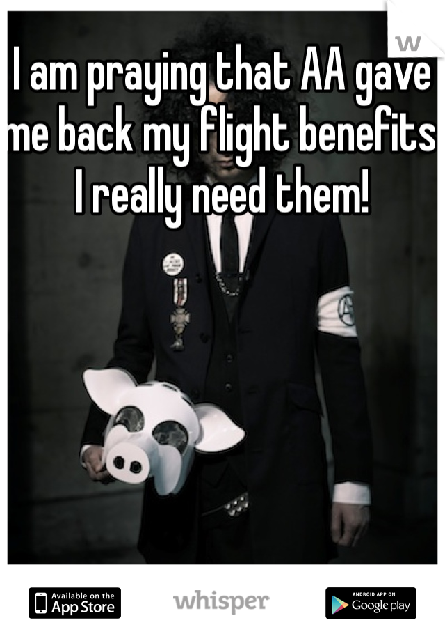 I am praying that AA gave me back my flight benefits I really need them! 