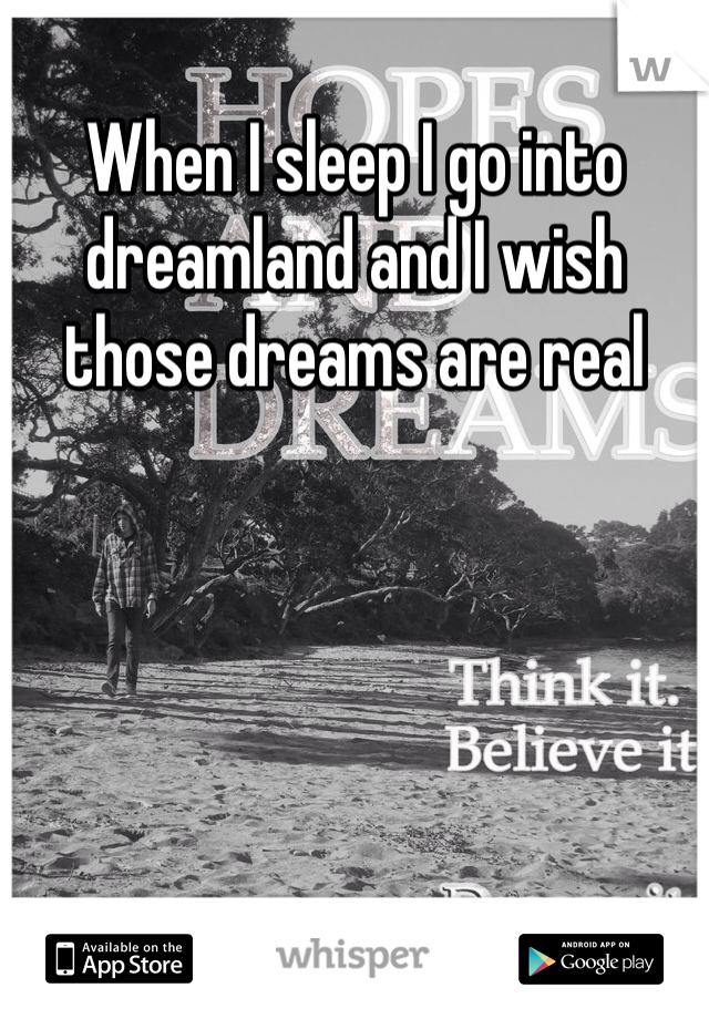 When I sleep I go into dreamland and I wish those dreams are real 