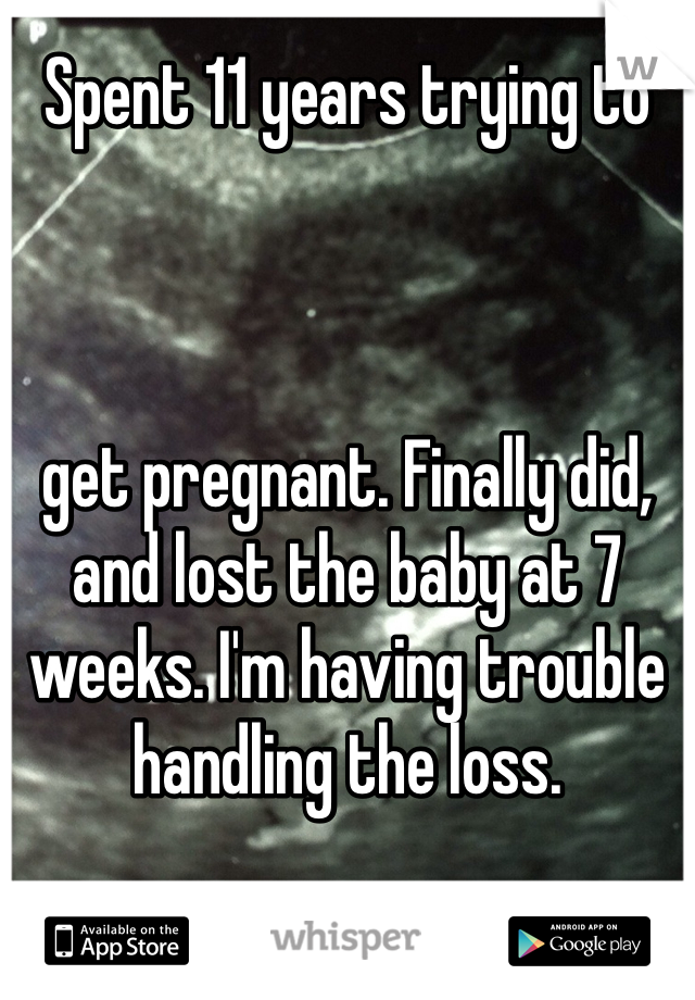 Spent 11 years trying to 



get pregnant. Finally did, and lost the baby at 7 weeks. I'm having trouble handling the loss. 