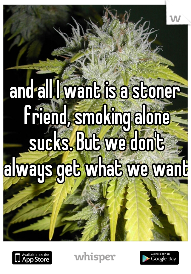 and all I want is a stoner friend, smoking alone sucks. But we don't always get what we want.