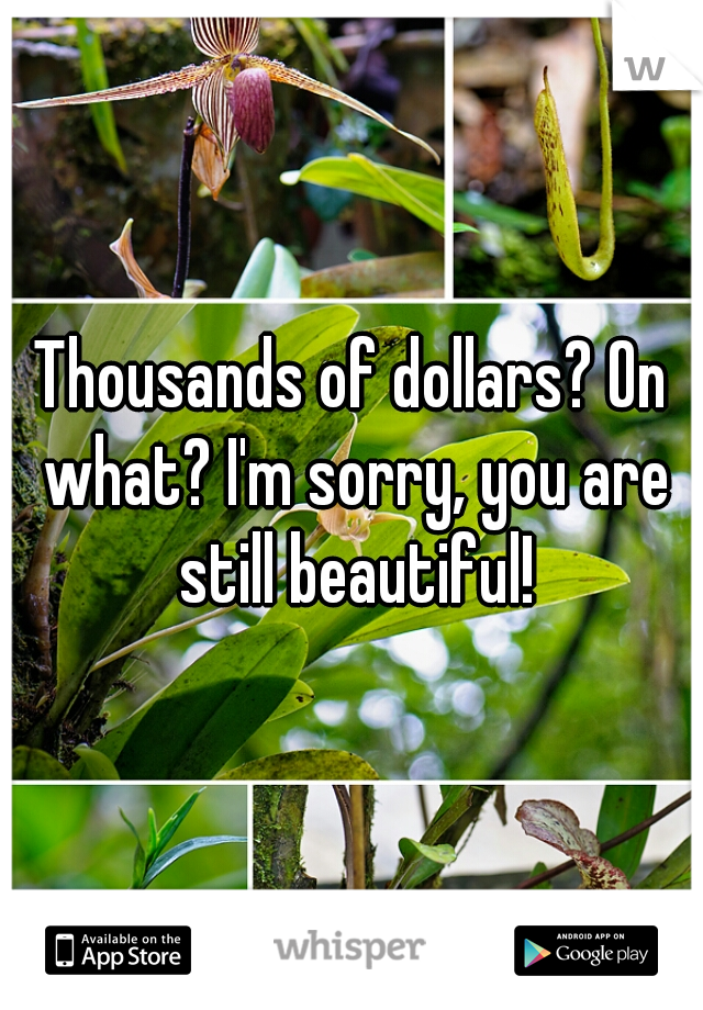 Thousands of dollars? On what? I'm sorry, you are still beautiful!