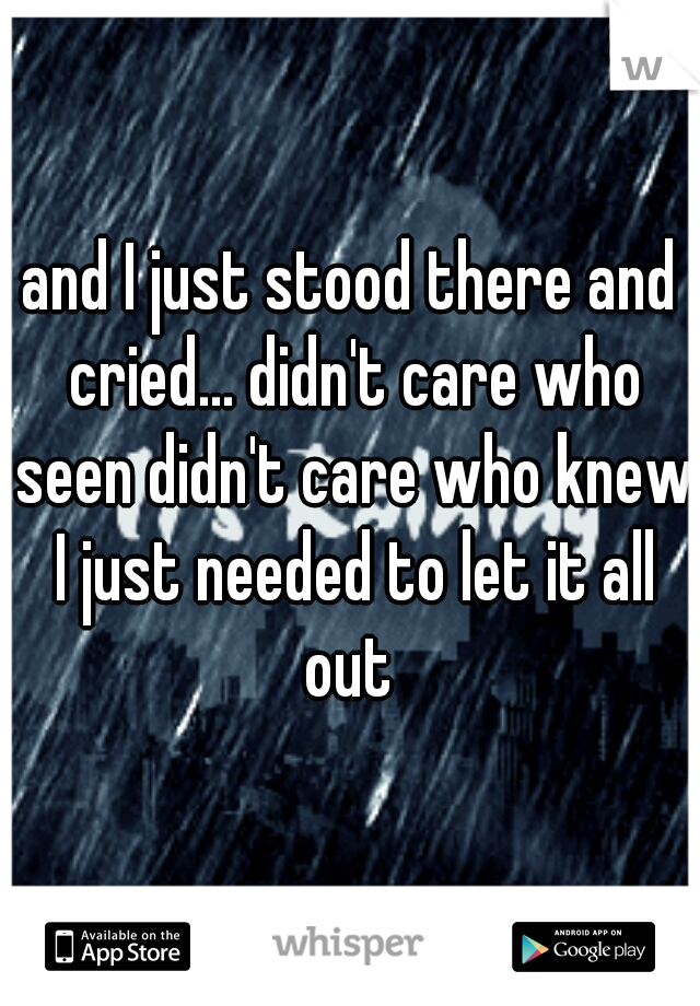 and I just stood there and cried... didn't care who seen didn't care who knew I just needed to let it all out 