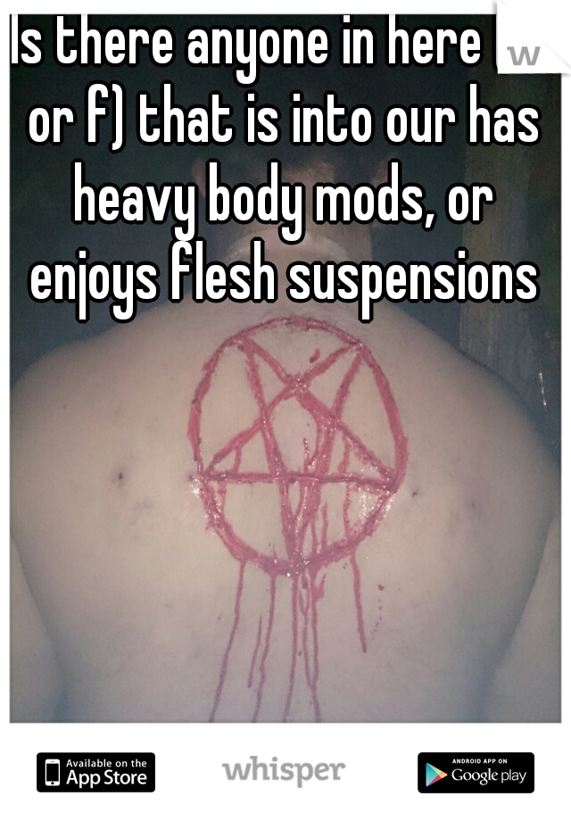Is there anyone in here (m or f) that is into our has heavy body mods, or enjoys flesh suspensions