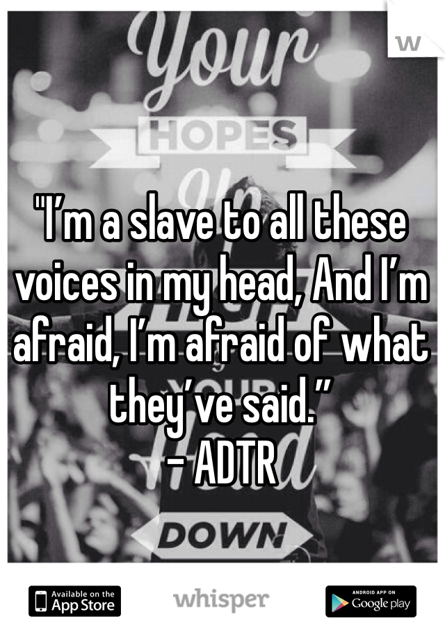 "I’m a slave to all these voices in my head, And I’m afraid, I’m afraid of what they’ve said.”
- ADTR