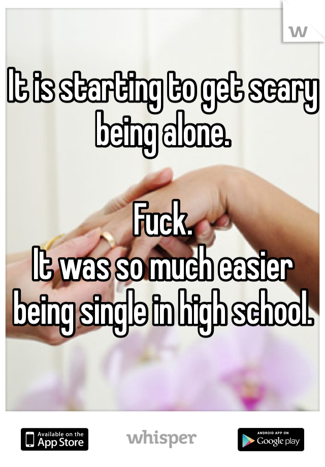 It is starting to get scary being alone. 

Fuck. 
It was so much easier being single in high school. 