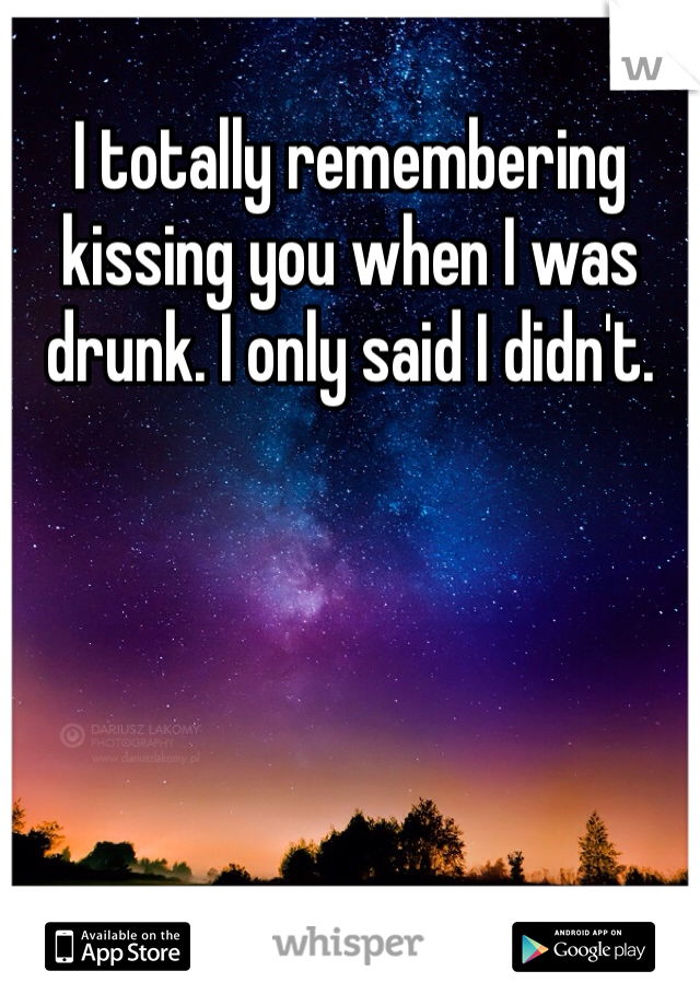 I totally remembering kissing you when I was drunk. I only said I didn't. 