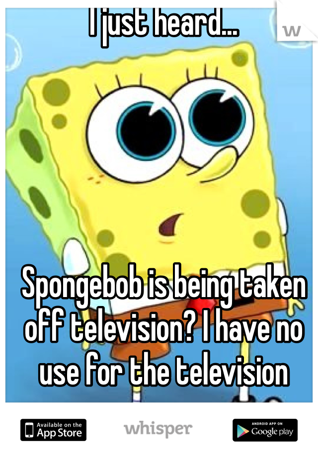 I just heard... 





Spongebob is being taken off television? I have no use for the television anymore. 