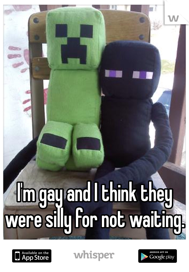 I'm gay and I think they were silly for not waiting. 