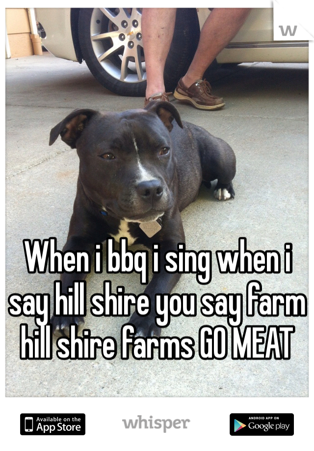 When i bbq i sing when i say hill shire you say farm hill shire farms GO MEAT  