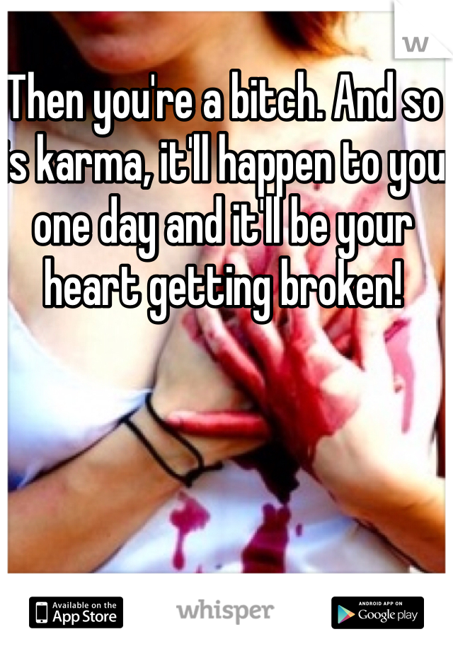Then you're a bitch. And so is karma, it'll happen to you one day and it'll be your heart getting broken! 