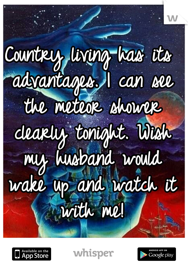 Country living has its advantages. I can see the meteor shower clearly tonight. Wish my husband would wake up and watch it with me!