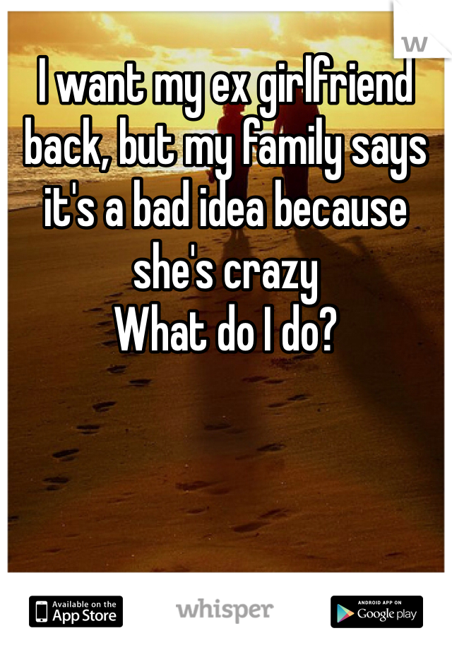 I want my ex girlfriend back, but my family says it's a bad idea because she's crazy
What do I do?