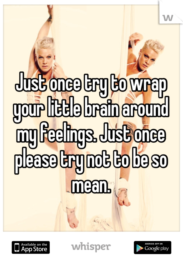 Just once try to wrap your little brain around my feelings. Just once please try not to be so mean.