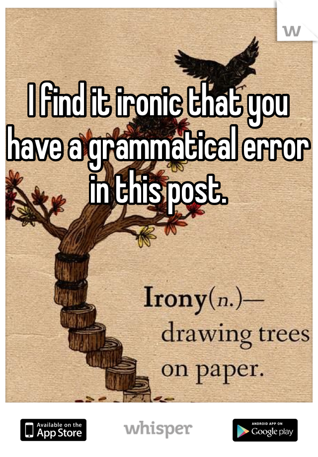 I find it ironic that you have a grammatical error in this post. 