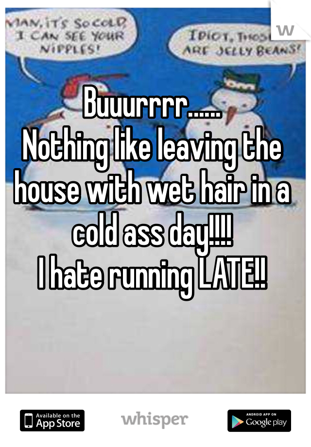 Buuurrrr......
Nothing like leaving the house with wet hair in a cold ass day!!!!
I hate running LATE!! 
