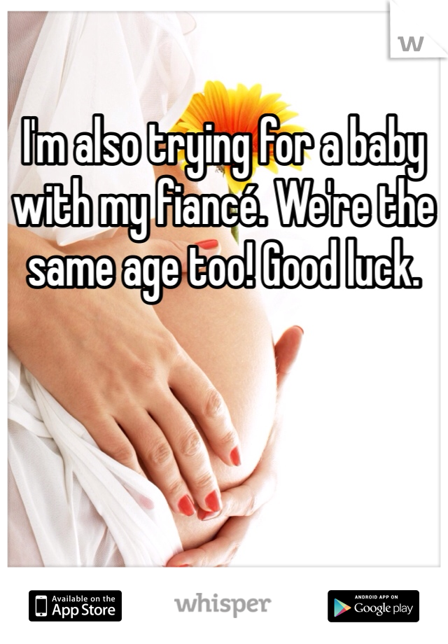 I'm also trying for a baby with my fiancé. We're the same age too! Good luck. 