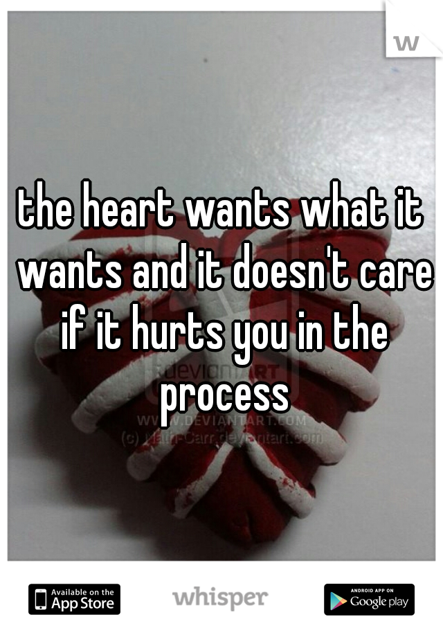 the heart wants what it wants and it doesn't care if it hurts you in the process