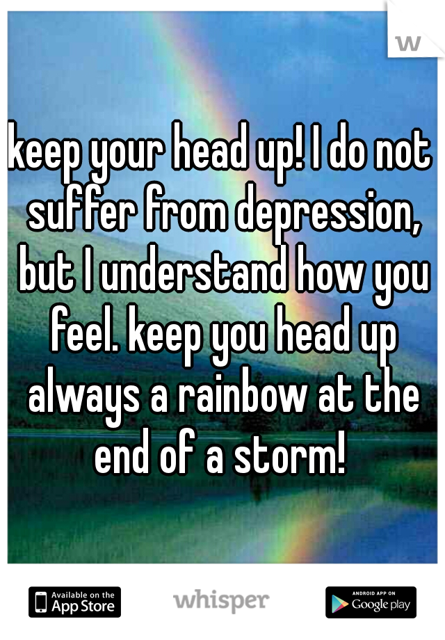 keep your head up! I do not suffer from depression, but I understand how you feel. keep you head up always a rainbow at the end of a storm! 