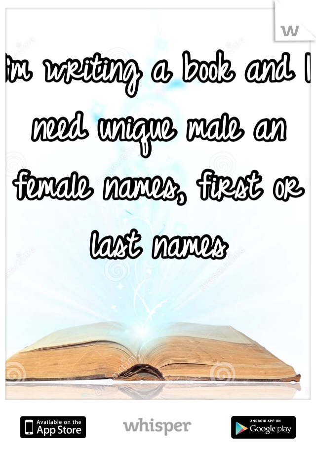 I'm writing a book and I need unique male an female names, first or last names 