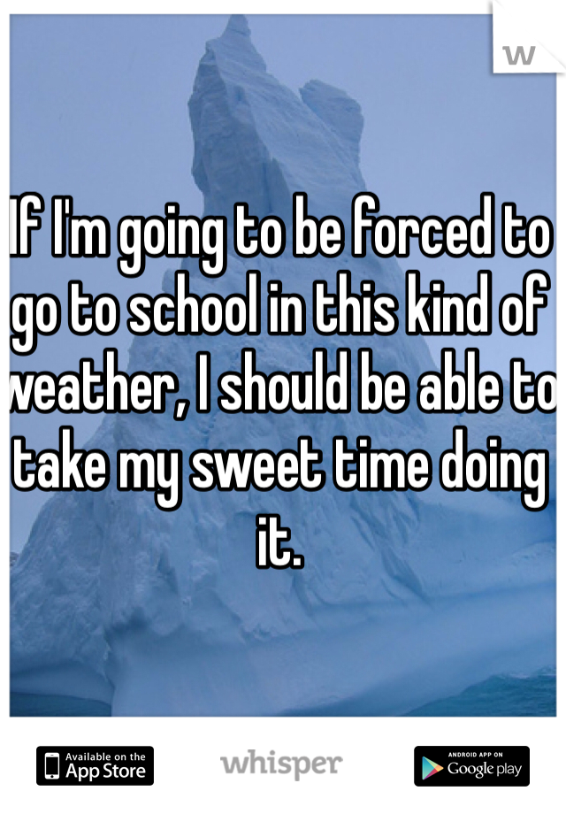 If I'm going to be forced to go to school in this kind of weather, I should be able to take my sweet time doing it.