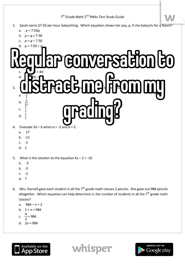 Regular conversation to distract me from my grading?