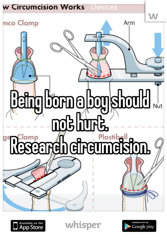 Being born a boy should not hurt. 
Research circumcision. 