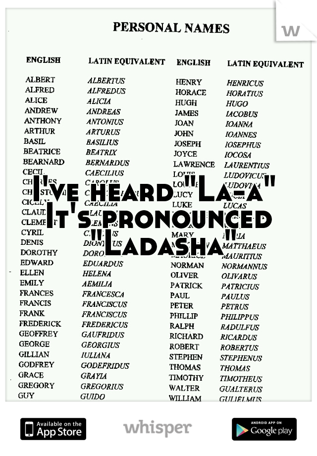 I've heard "La-a" 

It's pronounced "Ladasha"