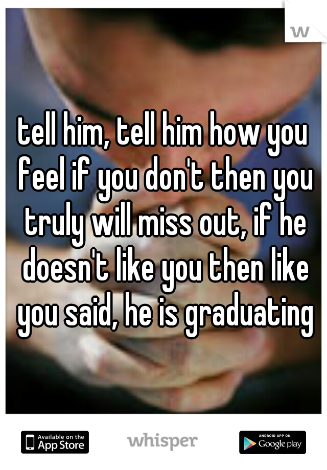 tell him, tell him how you feel if you don't then you truly will miss out, if he doesn't like you then like you said, he is graduating