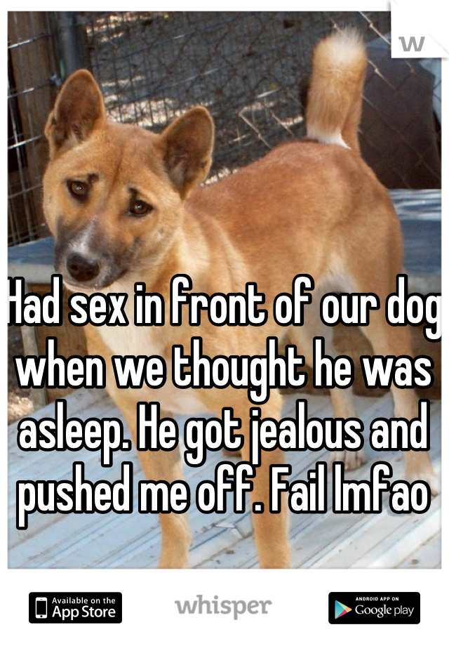 Had sex in front of our dog when we thought he was asleep. He got jealous and pushed me off. Fail lmfao