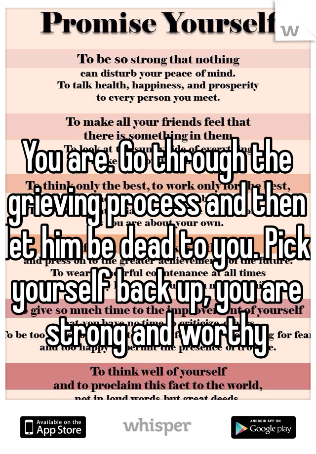 You are. Go through the grieving process and then let him be dead to you. Pick yourself back up, you are strong and worthy