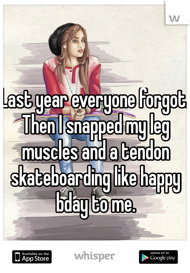 Last year everyone forgot.  Then I snapped my leg muscles and a tendon skateboarding like happy bday to me. 