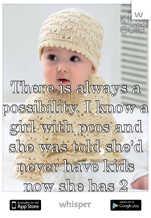 There is always a possibility. I know a girl with pcos and she was told she'd never have kids now she has 2 