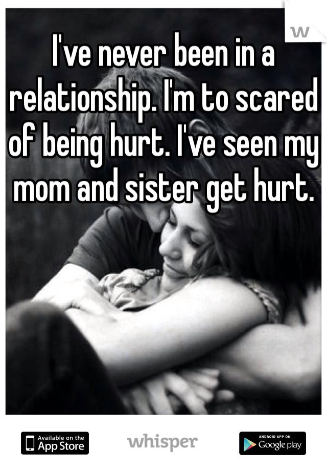 I've never been in a relationship. I'm to scared of being hurt. I've seen my mom and sister get hurt.