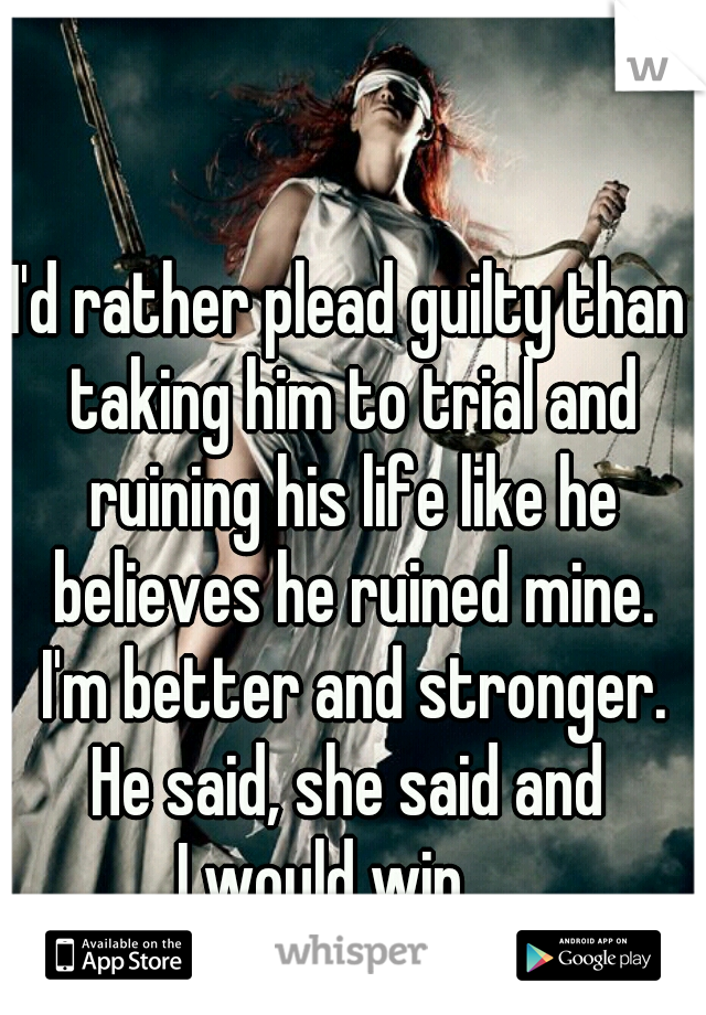 I'd rather plead guilty than taking him to trial and ruining his life like he believes he ruined mine. I'm better and stronger. He said, she said and 
I would win.   