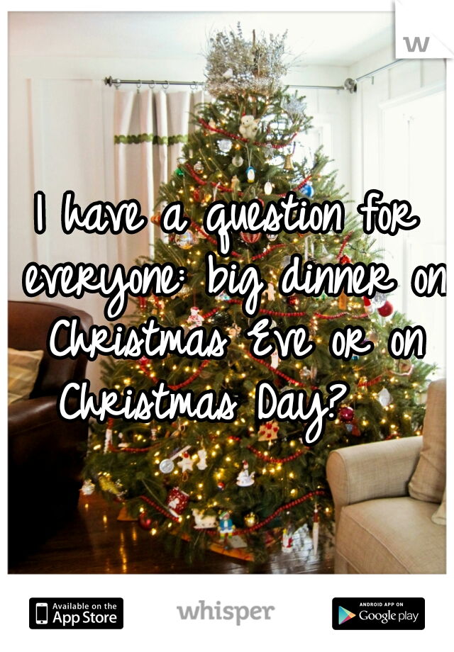 I have a question for everyone: big dinner on Christmas Eve or on Christmas Day?   