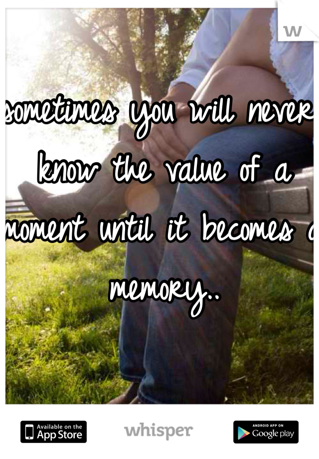 sometimes you will never know the value of a moment until it becomes a memory..