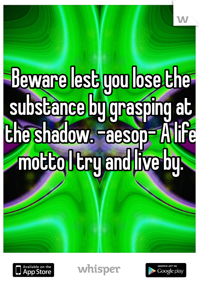 Beware lest you lose the substance by grasping at the shadow. -aesop- A life motto I try and live by. 