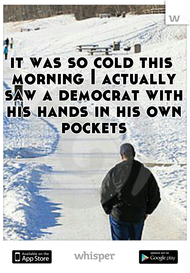 it was so cold this morning I actually saw a democrat with his hands in his own pockets